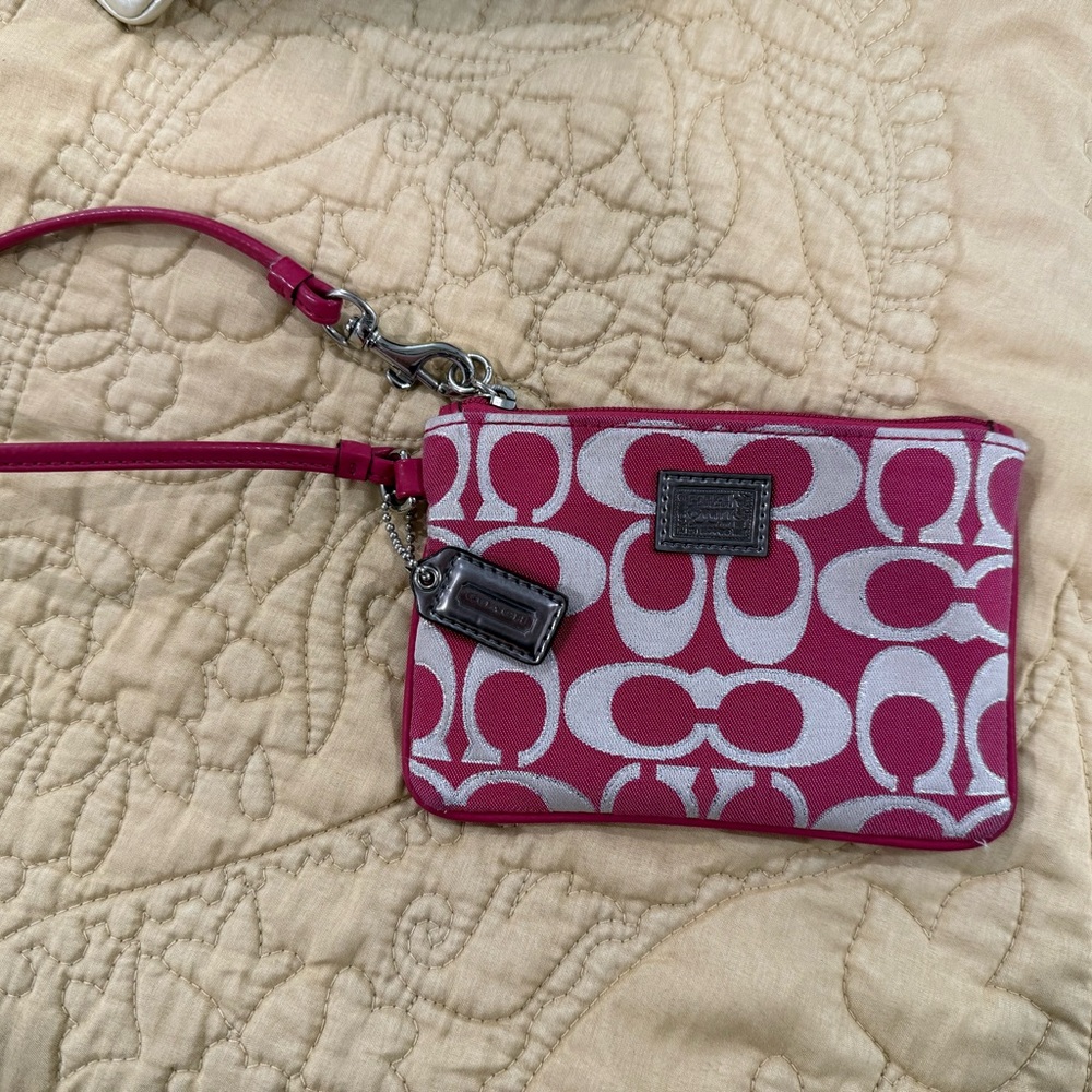 Coach Fuchsia and Cream Wristlet